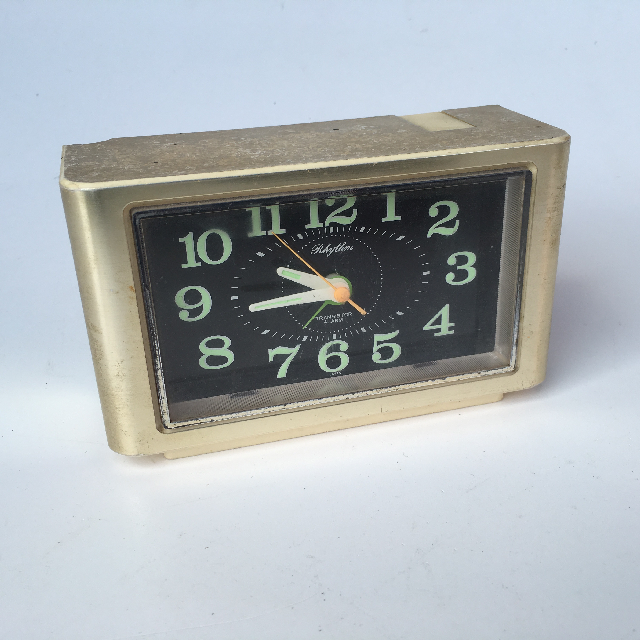 CLOCK, Alarm - Light Gold Rectangular Rhythm